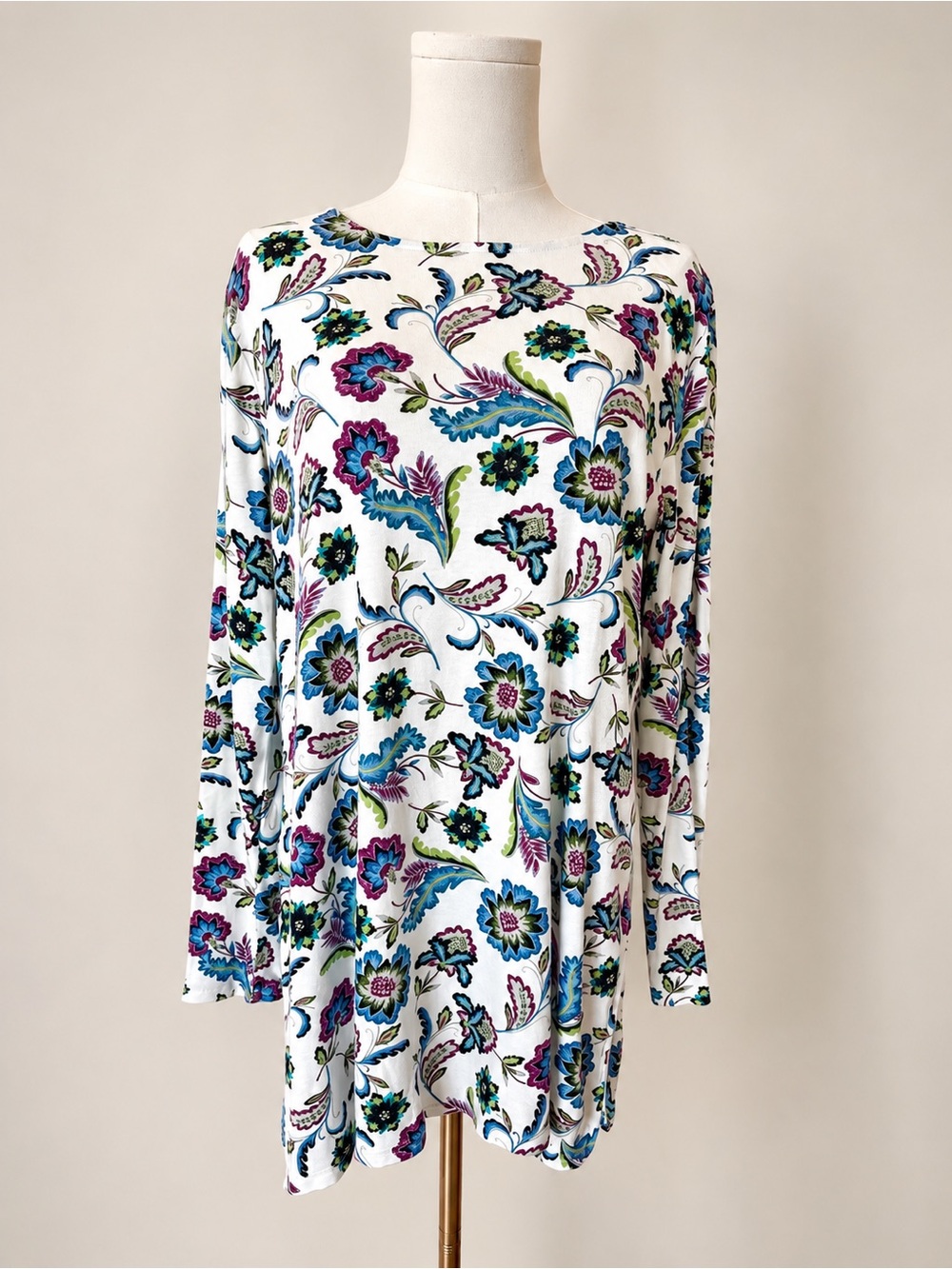 J. Jill Perfect Pima Medium Floral Paisley Long Sleeve Cotton Tunic Top Boho